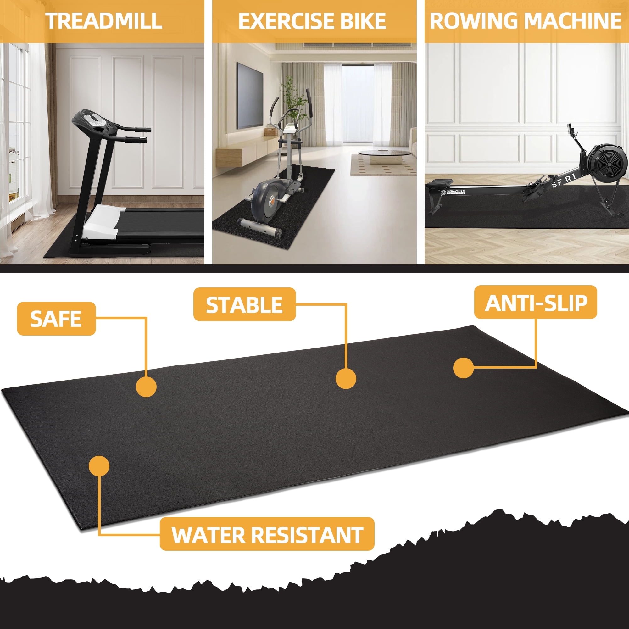 BalanceFrom High Density Home Gym Treadmill Exercise Bike Equipment Mat, 1/4" Thick, 24" x 48" , Only Mat