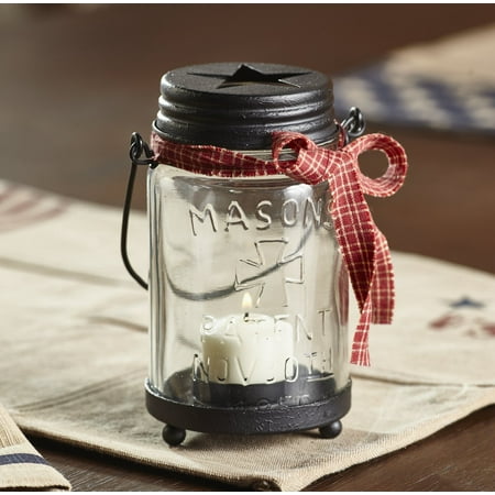 Ornate Metal Base - Primitive Country Mason Jar Votive candle and Tealight Holder With Metal Base