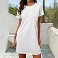 thumbnail image 4 of Stamzod Sleep Shirts for Women Solid Color Crewneck Summer Night Dress Sleepwear Short Sleeve Casual Nightgowns for Women White XXL, 4 of 6