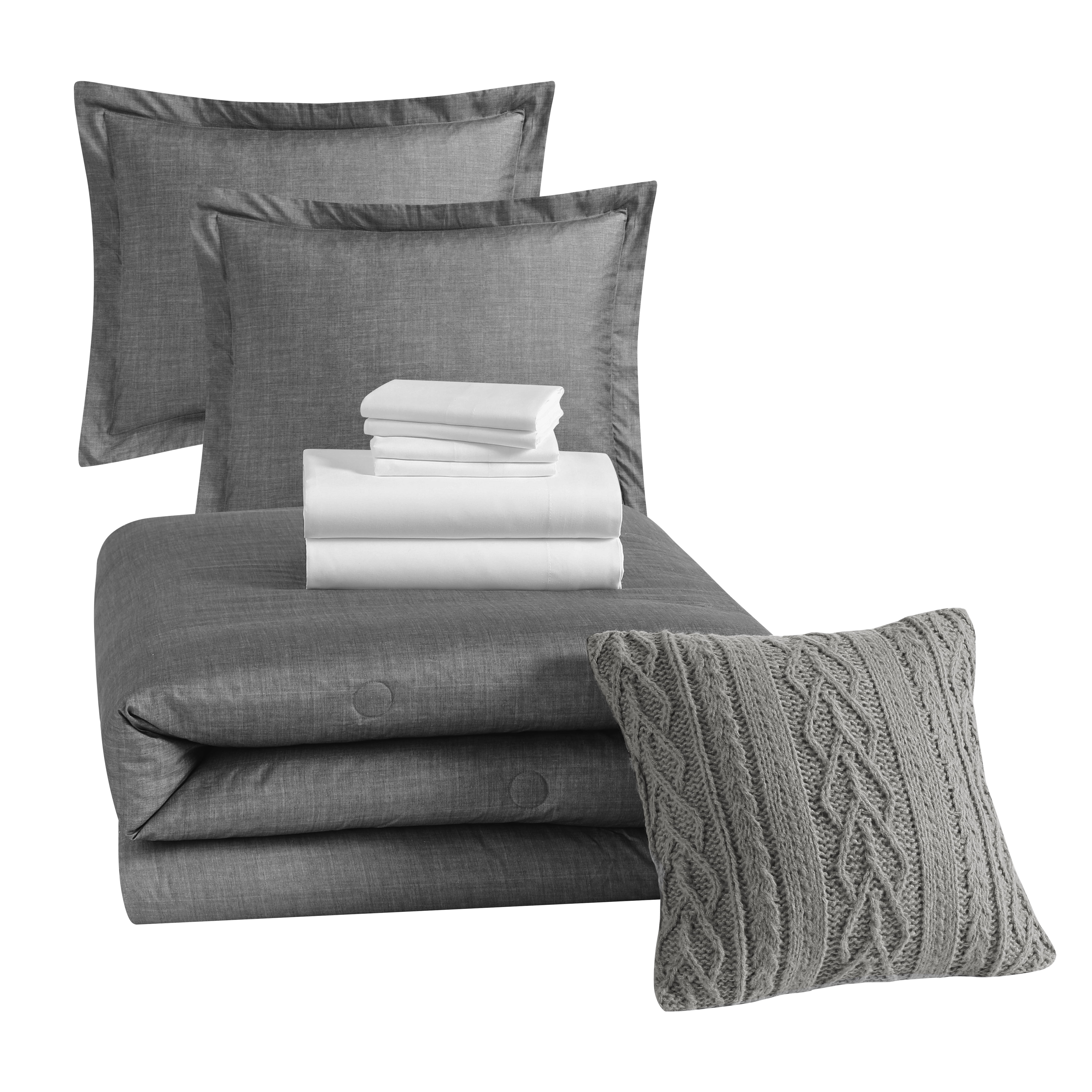 Mainstays 10 Piece Light Grey Bed in a Bag Comforter Set with Sheets, Queen  (图4) Mainstays 10 Piece Light Grey Bed in a Bag Comforter Set with Sheets, Queen  (图4)