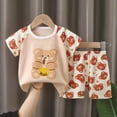 thumbnail image 2 of TOWED22 Toddler Baby Boy Outfits Dinosaur Pattern Round Neck Short Sleeve Shirt Tee Casual Shorts 2pcs Summer Clothes(Red,3-4 Y), 2 of 4