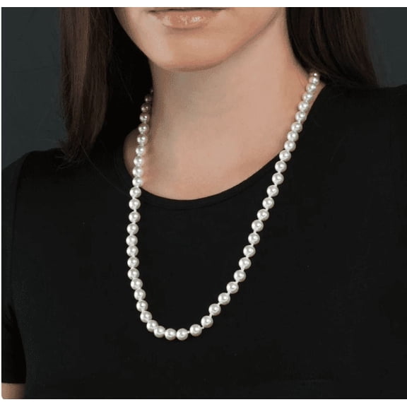 Femme Jam II ROUND PEARL II Classic Cultured Freshwater White Strand Pearl Necklace for Women Jewelry