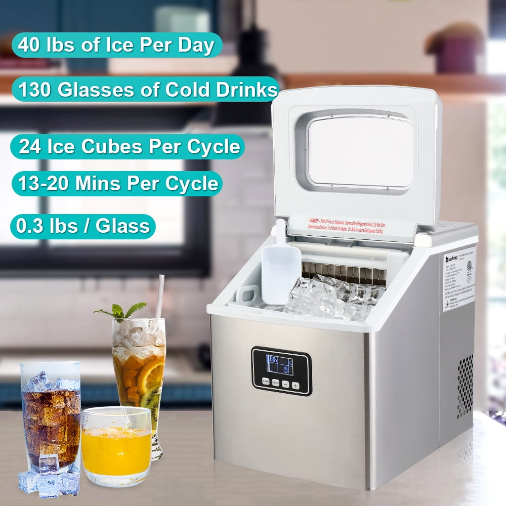 Portable Ice Makers Machine for Countertops, Makes 40 lbs of Ice Per 24 hours, 24 Ice Cubes Ready in 12 Minutes, Stainless Steel Ice Maker w/Ice Scoop for Home Kitchen Bar Office, S11425