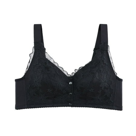 PLLFRLRT Bras for Women Front Button Bras Lingerie Sexy Pad Large Backless Bras for Older Women Front Closure Full Coverage(Black 42)