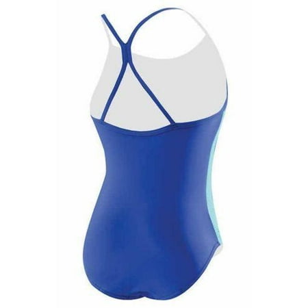 - Speedo Girls Mesh Splice Crossback Swimsuit Dark Peri Blue Size 8