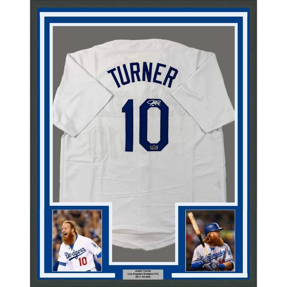 Collectible Framed Facsimile Autographed Justin Turner 35x39 Los Angeles LA White Reprint Laser Auto Baseball Jersey