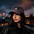 thumbnail image 4 of They Missed One Hat Flying Witch Gothic Baseball Cap Moon Stars Print Adjustable Halloween Graphic Cap for Men Women(Purple-23x18cm), 4 of 5