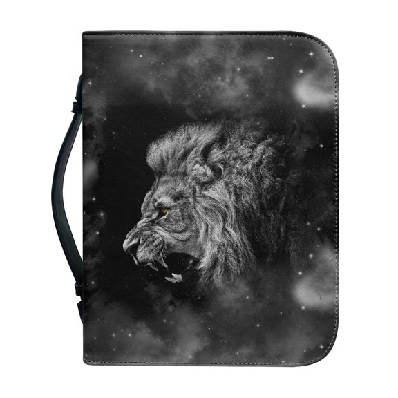 HELLHERO Galaxy Lion PU Leather Bible Cover, Lightweight Portable Carrying Case for Church Bible Study and Daily Carry