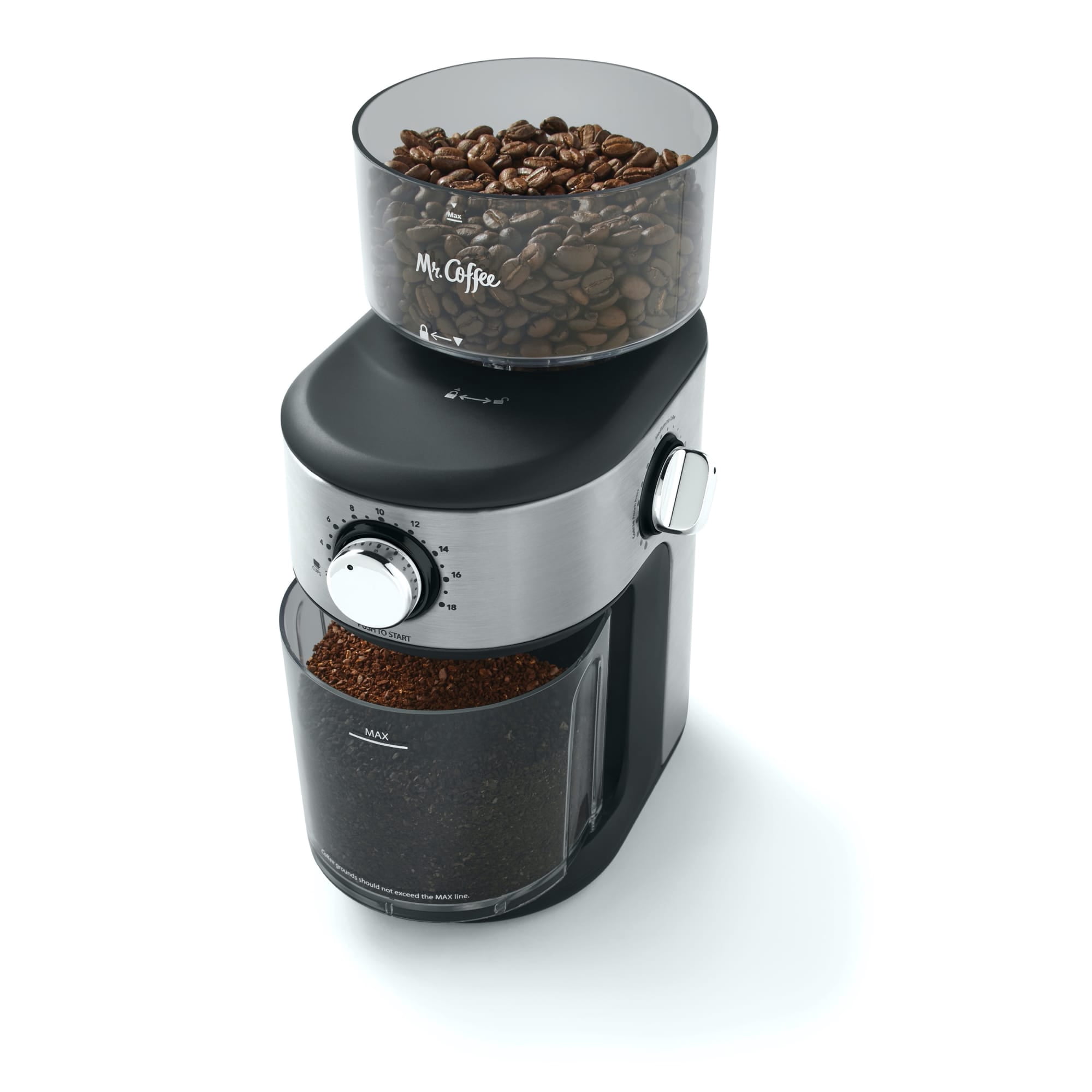 Mr. Coffee Cafe Grind 18 Cup Automatic Burr Grinder with Removable Bean Hopper and Grind Chamber | Stainless Steel
