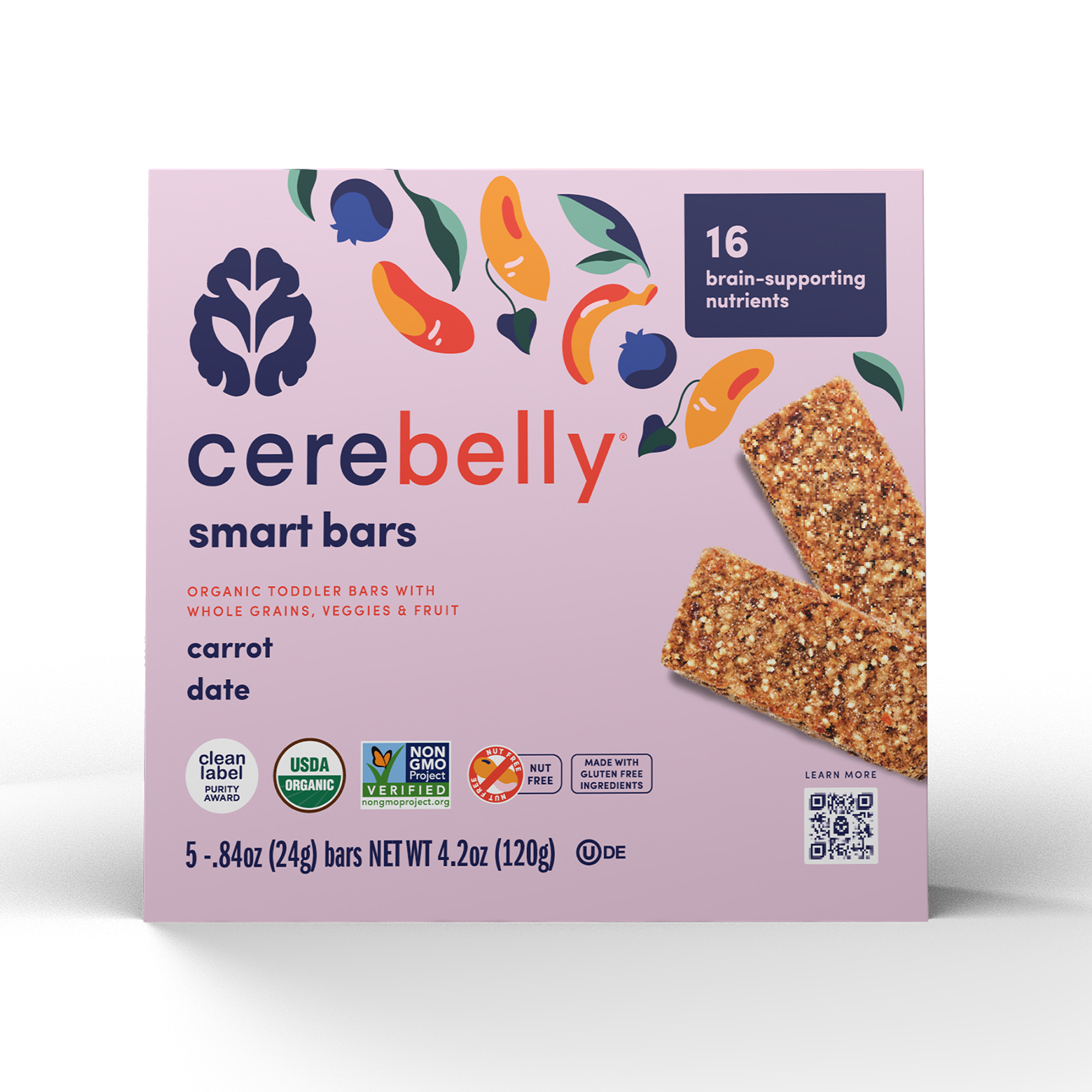 Cerebelly Organic Toddler Snack Bars, Carrot Date, 5 Count