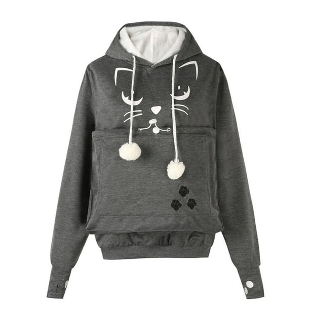 Otoño e invierno mujer cara de gato impreso pulóver con capucha manga larga gato sombrero cordón Tops sudaderas con capucha sudaderas Fridja nalpqowj1739