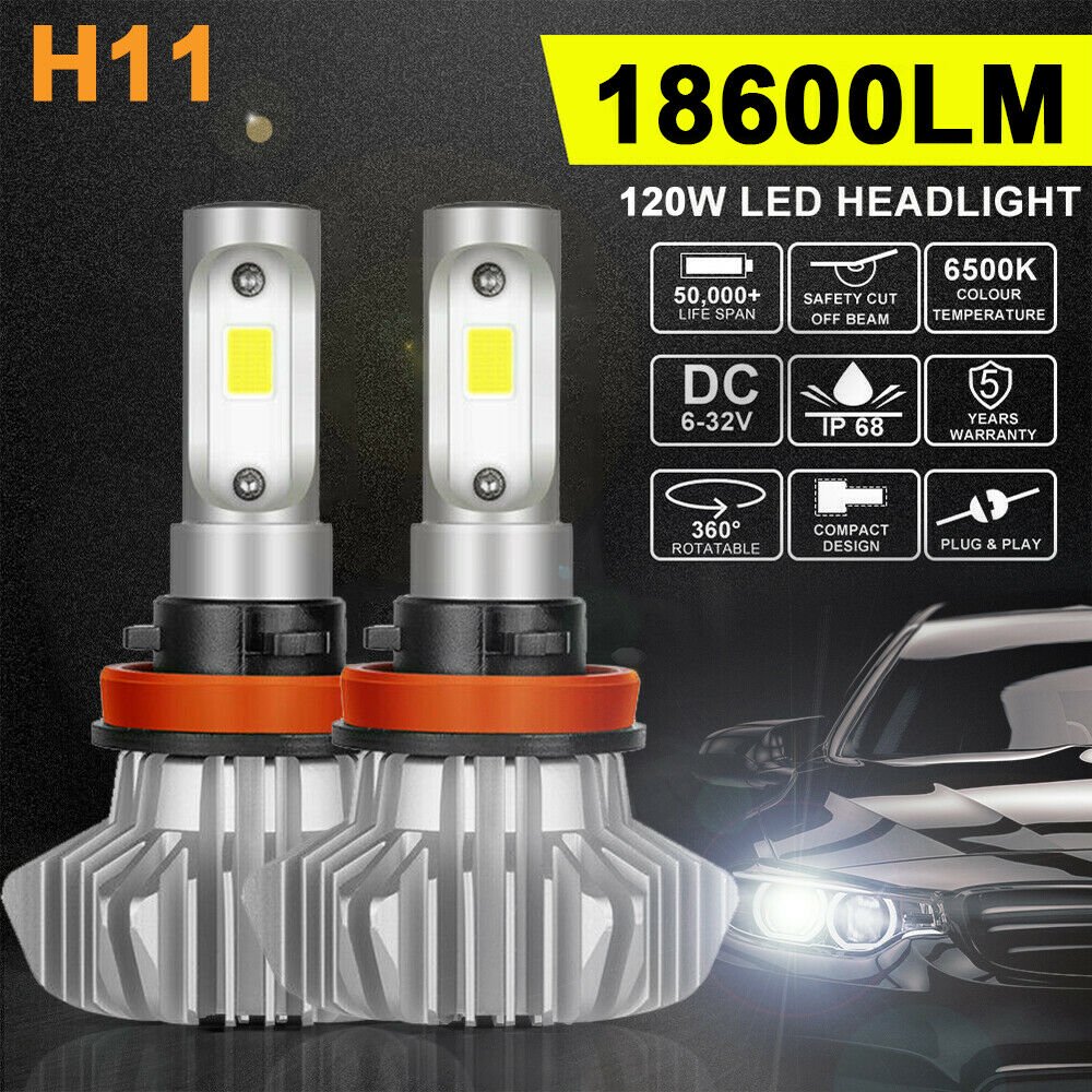 2PCS LED H11 Headlight Globes Kit 120W 18600LM Hi/Lo Beam Conversion Bulb LD2002