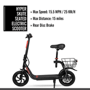 Hyper Bicycles 36V Seated Electric Scooter, 250W Motor, Adult Ages 13+