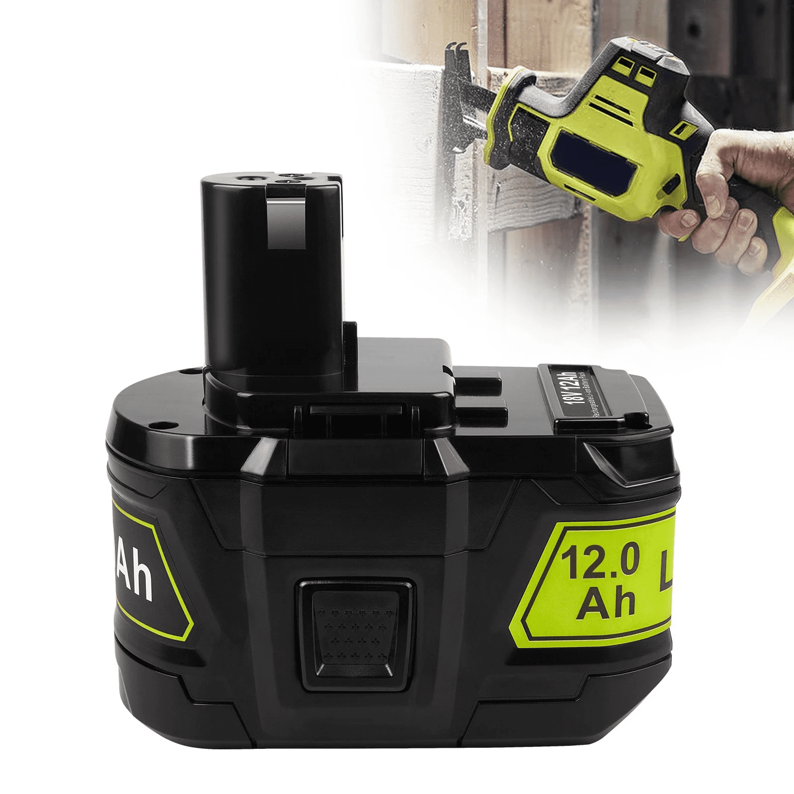 12.0 Ah Battery Replacement for Ryobi 18V ONE+ Battery One Plus P102 P103 P104 P105 P107 P108 P109 P190 P122 18V Lithium Batteries Replacement with P117 Battery Charger for Ryobi