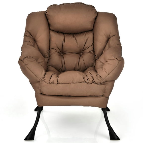 Barara King Accent Chair, Leisure Sofa Chair, Side Chair,Lounge Chair,Modern Polyester Fabric Lazy Chair with Steel Frame and Side Pocket-Brown