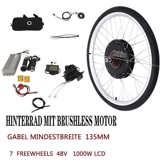 28'' EBike Rear Wheel 1000W Electric Bicycle Hub Motor Conversion W/ LCD Kit 48V