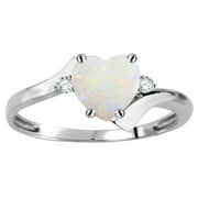 Star K Heart Shape 6mm Genuine Opal bypass Ring in 14 kt White Gold Size 7