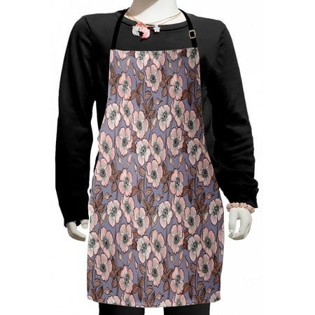 

Vintage Kids Apron Graceful Nature Theme Bedding Plant Poppies Buds with Look French Garden Boys Girls Apron Bib with Adjustable Ties for Cooking Baking Painting Mauve Blush by Ambesonne