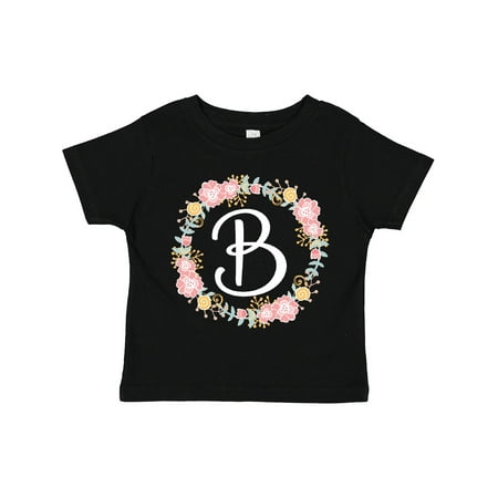 

Inktastic B Monogram Alphabet Letter Rose Floral Wreath Gift Toddler Toddler Girl T-Shirt