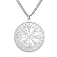 thumbnail image 1 of Collares con runas de Odín, vikingos nórdicos, símbolo de Vegvisir, colgante de brújula para hombre, amuleto sobrenatural de acero inoxidable, joyería, plata, 1 of 5