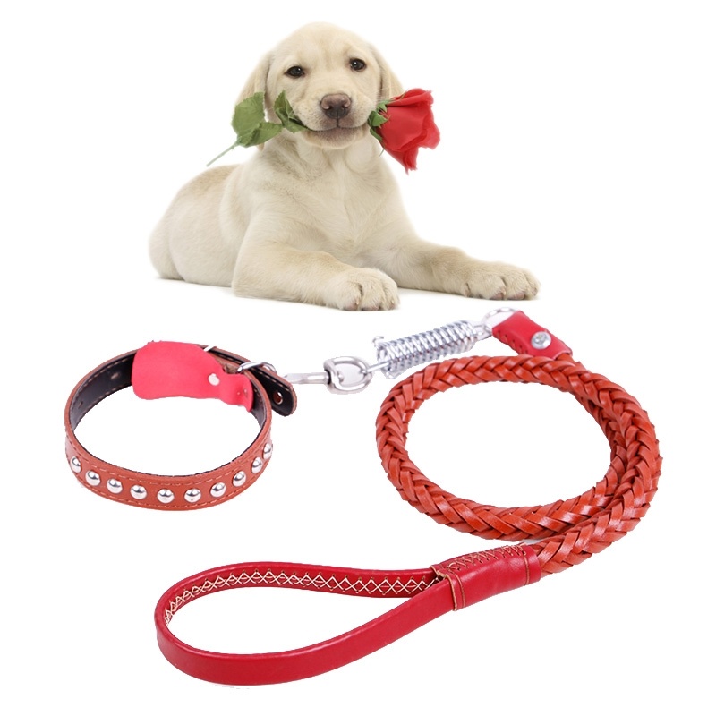Cowhide Traction Belt Dog Collar Telescopic Dog Rope, Suitable For