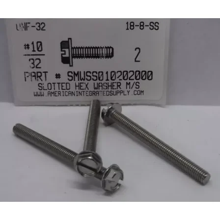 #10-32X2 Indented Hex Washer Slotted Machine Screws 18-8 Stainless Steel (10)