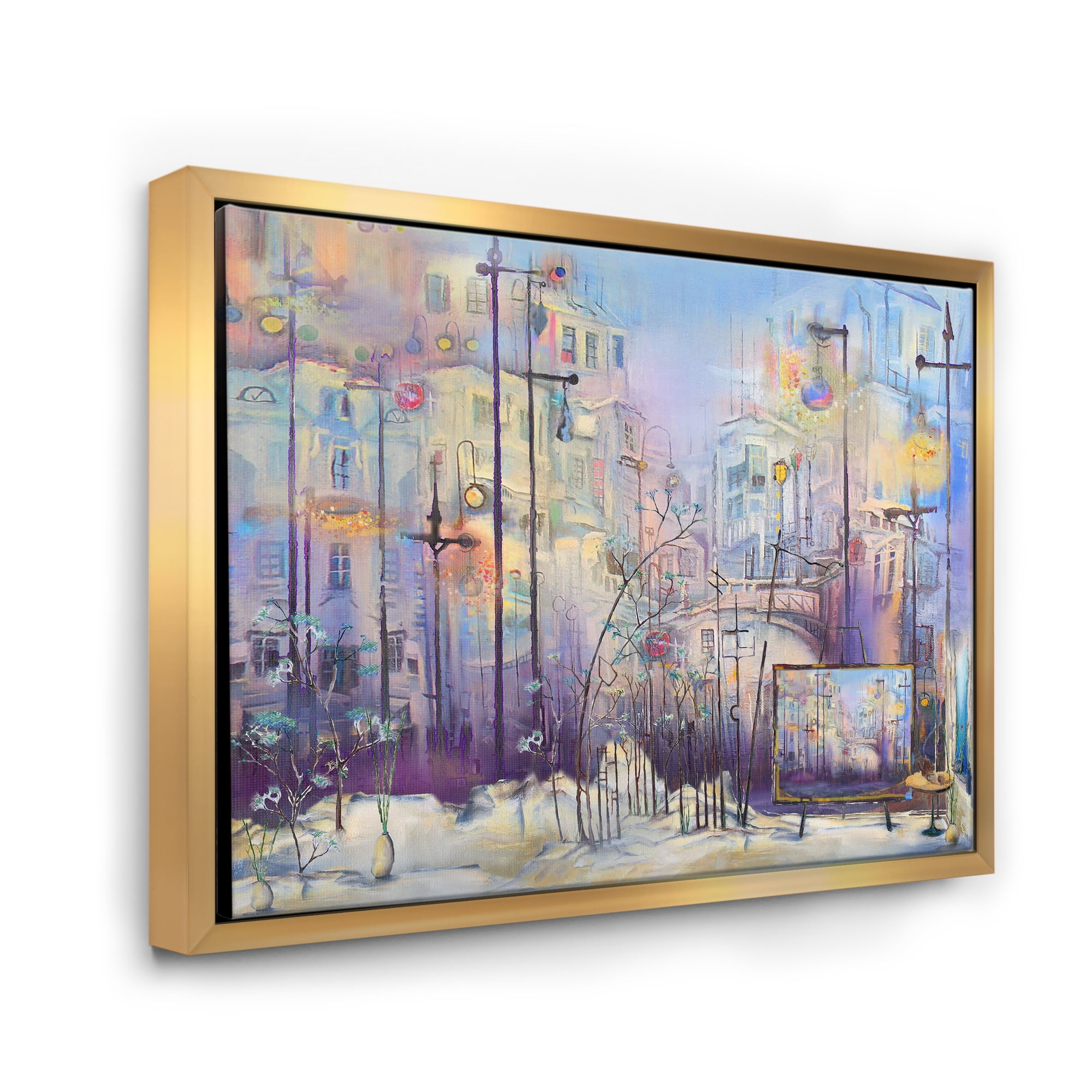 Designart 'Abstract Cityscape With Pastel ' Modern Framed Canvas Wall Art Print