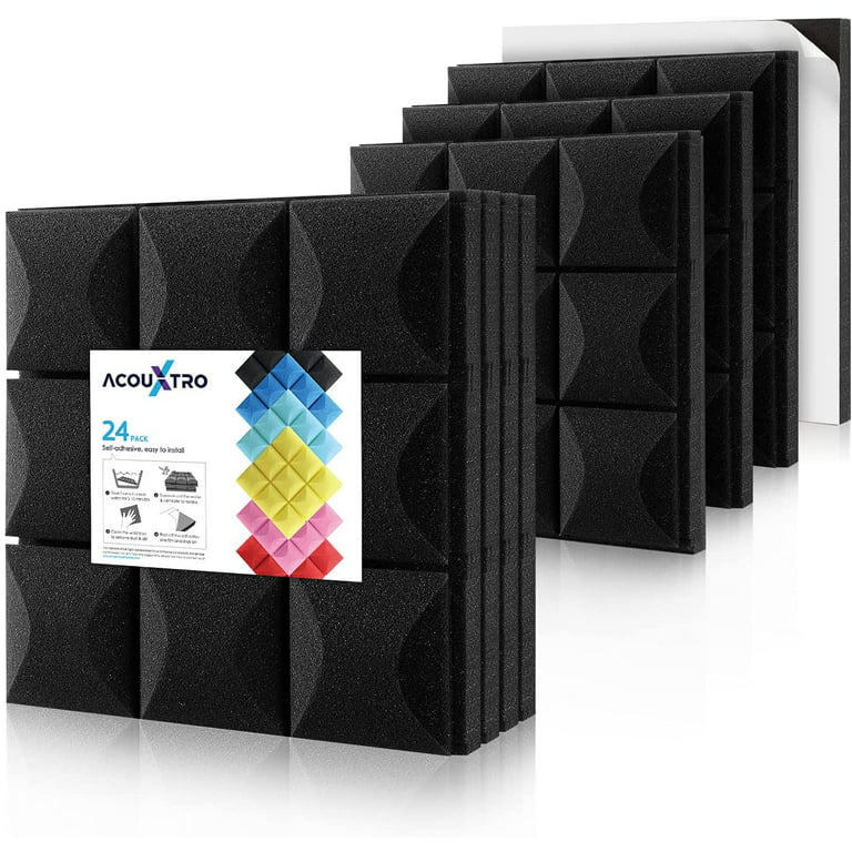 Sound Proof Foam Panels 24pcs, 12 x 12 x 2 inches Sound Absorbing Foam, Acoustic  Foam with Self-Adhesive, Mushroom Padding Tiles for Music Studio Gameroom  Bedroom 