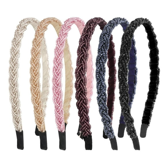 TIFOR 6Pcs Thin Glitter Headbands for Girls Sparkly Rhinestone Headband Cute Beaded Head Bands Jeweled Hairband for Toddler Kids Hair Accessories for Girls Women