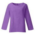 thumbnail image 5 of MIXUE Women Blouses Solid Color Round Neck Long Sleeve Loose Fit Casual Womens Summer Tops Daily-Wear,Purple,XXXL, 5 of 5