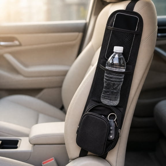 HOZADOIE Car Accessories Seat Side Car Organizer, Car Organization Hanging Bag 16.5X5.5In, Phones, Drink, Stuff Holder with Mesh Pocket for Cars, Suv & Truck, Black