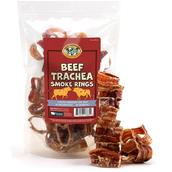Pack Approved Beef Trachea Smoke Rings - Crunchy Dog Treats Beef Trachea for Dogs - with Glucosamine Chondroitin for Dogs - No Hide Dog Chews for Healthy Treats for Training and Snacks - 10oz