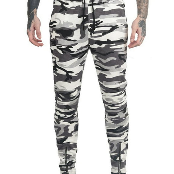 Tejiojio Men's and Big Men's Flat Front Comfort Waist Flex Pants Men's Casual Camouflage Casual Pants, Zipper, Elastic Waist, Sports Trousers