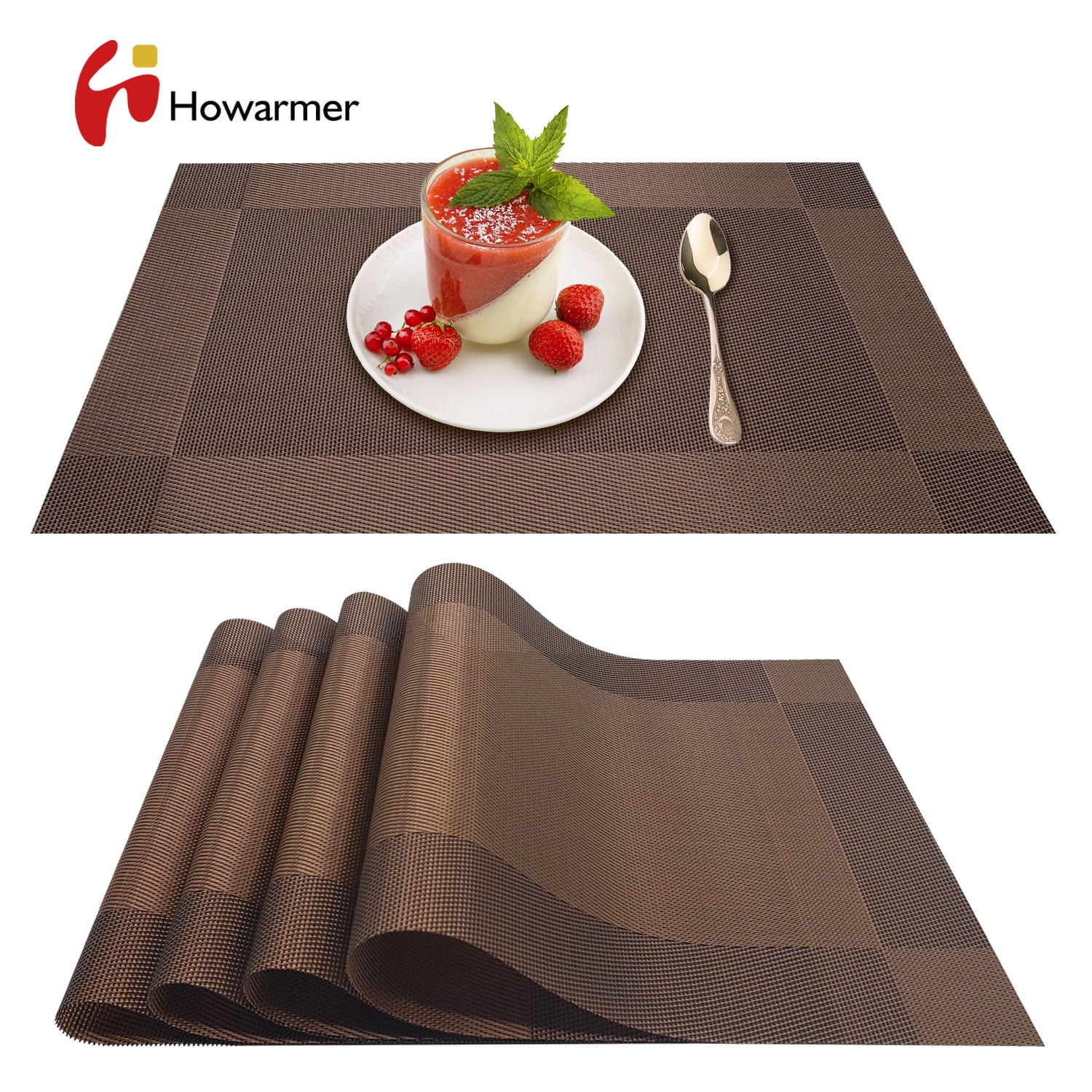 Howarmer Vinyl Woven Placemats for Dining Table, 12x18 Inch Rectangle Washable PVC Placemats