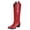 Red, variant on Suede Cowboy Knee High Boots Women Pointed Toe Chunky Heel Embroidered Western Cowgirl Boots