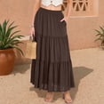 thumbnail image 2 of Ediodpoh Womens Skirts Summer Casual Smock Layered Tiered High Waisted A Line Flowy Long Skirt with Pockets and Maxi Skirts for Women Brown M, 2 of 6