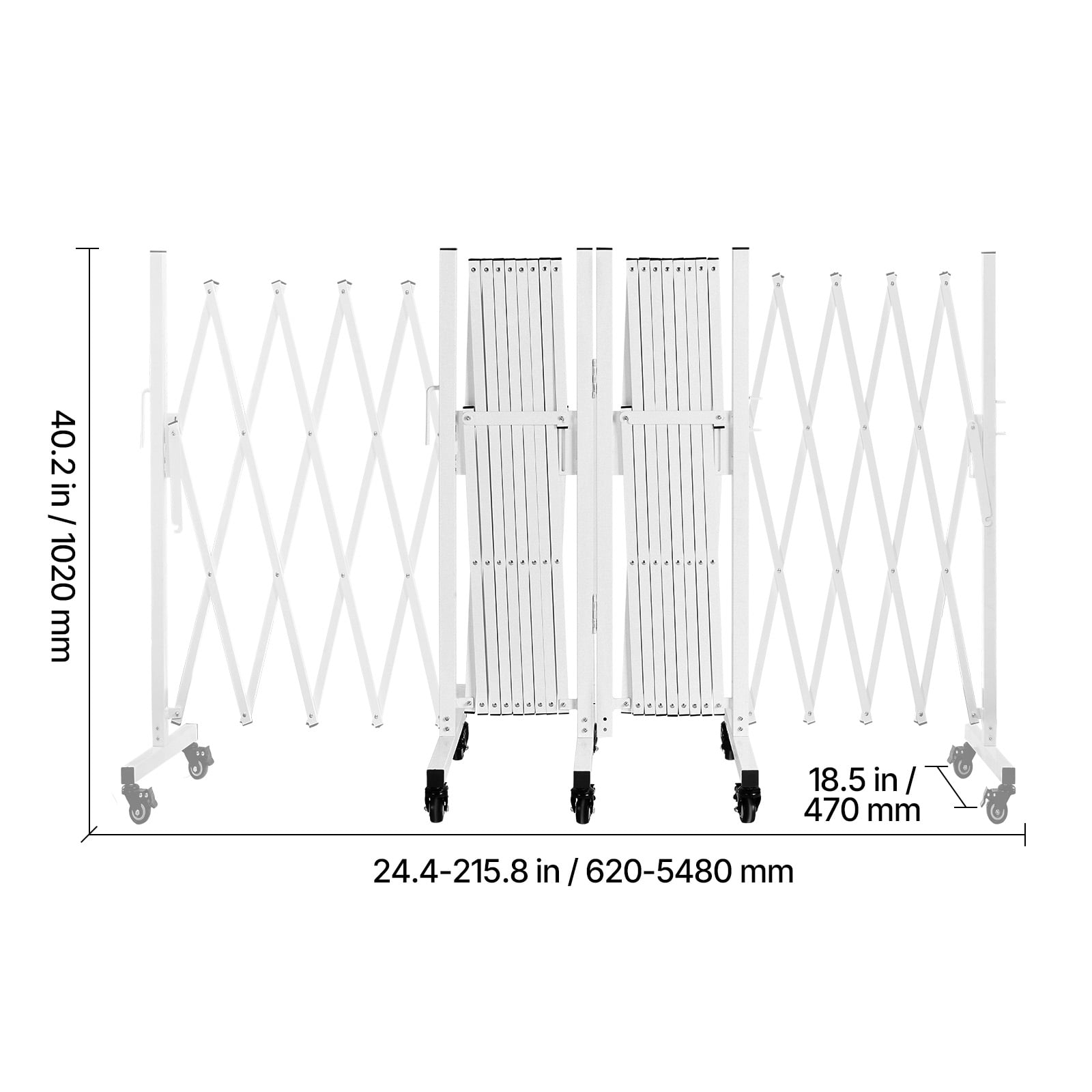 KFFKFF Double Expandable Barricades, 18FT Adjustable Safety Barrier, 0-180° Rotating Mobile Gate with Locking Wheels, Portable Folding Security Fence for Outdoor, Stairways