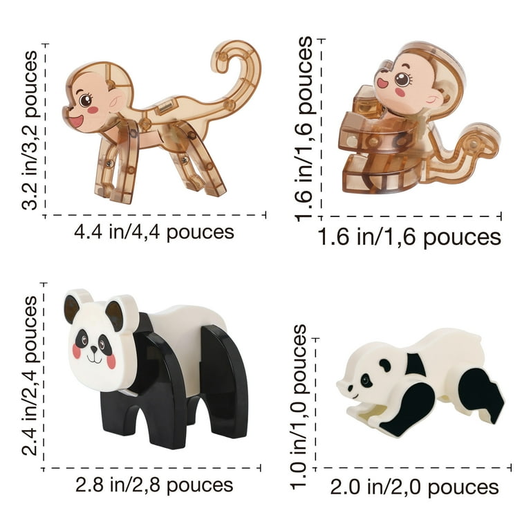PICASSO TILES PTA36, 4 Pack Magnetic Panda & Monkey STEM Building