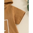thumbnail image 6 of Suealasg 0-3 Years Toddler Boys Summer Shorts Set Short Sleeve Letter Print Hoodie Tops +Elastic Waist Checkerboard Shorts 2Pcs Newborn Baby Boys Beach Vacation Clothes, 6 of 9