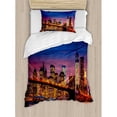 thumbnail image 3 of Ambesonne New York NYC That Never Sleeps Image Neon Lights Reflections on East River City Image Print Duvet Cover Set, 3 of 3