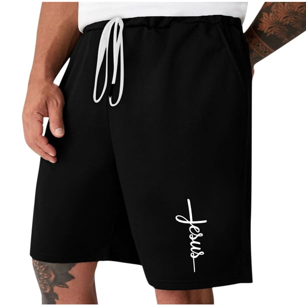 Mens Casual Shorts Lace-Up Elástico Cintura Bolsillo Ejercicio Fitness Hogar Pantalones de Media Longitud para Diario