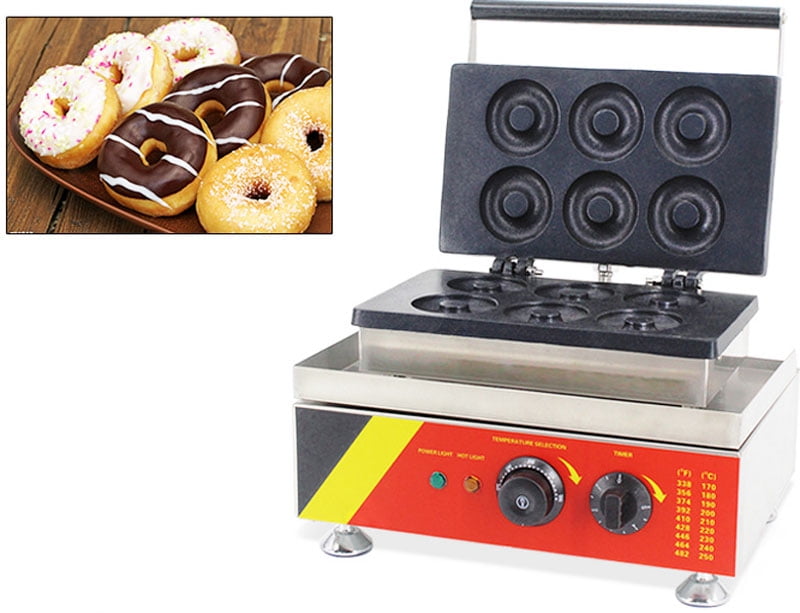 1500W 12 Donuts 2 Inch Commercial Electric Mini Round Doughnut Donut Maker with with Teflon Coated Stainless Steel Baker Machine Nonstick Doughnut Baker Maker Machine for Cafe Tea Shop