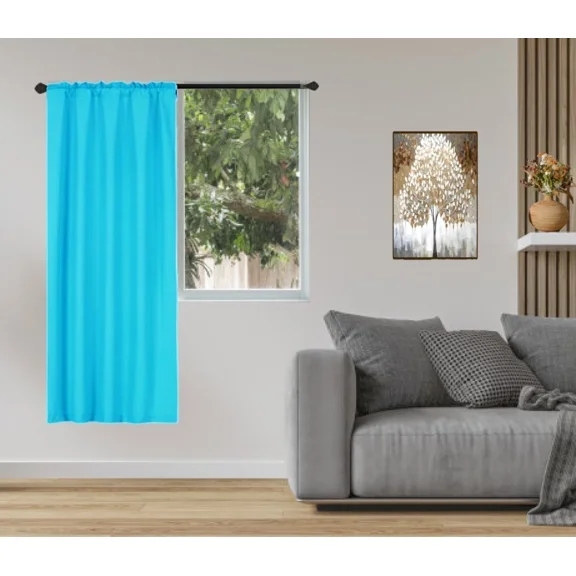 Gorgeous Home Linen 1-Piece 70% Blackout Rod Pocket Solid Window Curtain Panel With Lined Backing 35" X 63" R64 Aqua