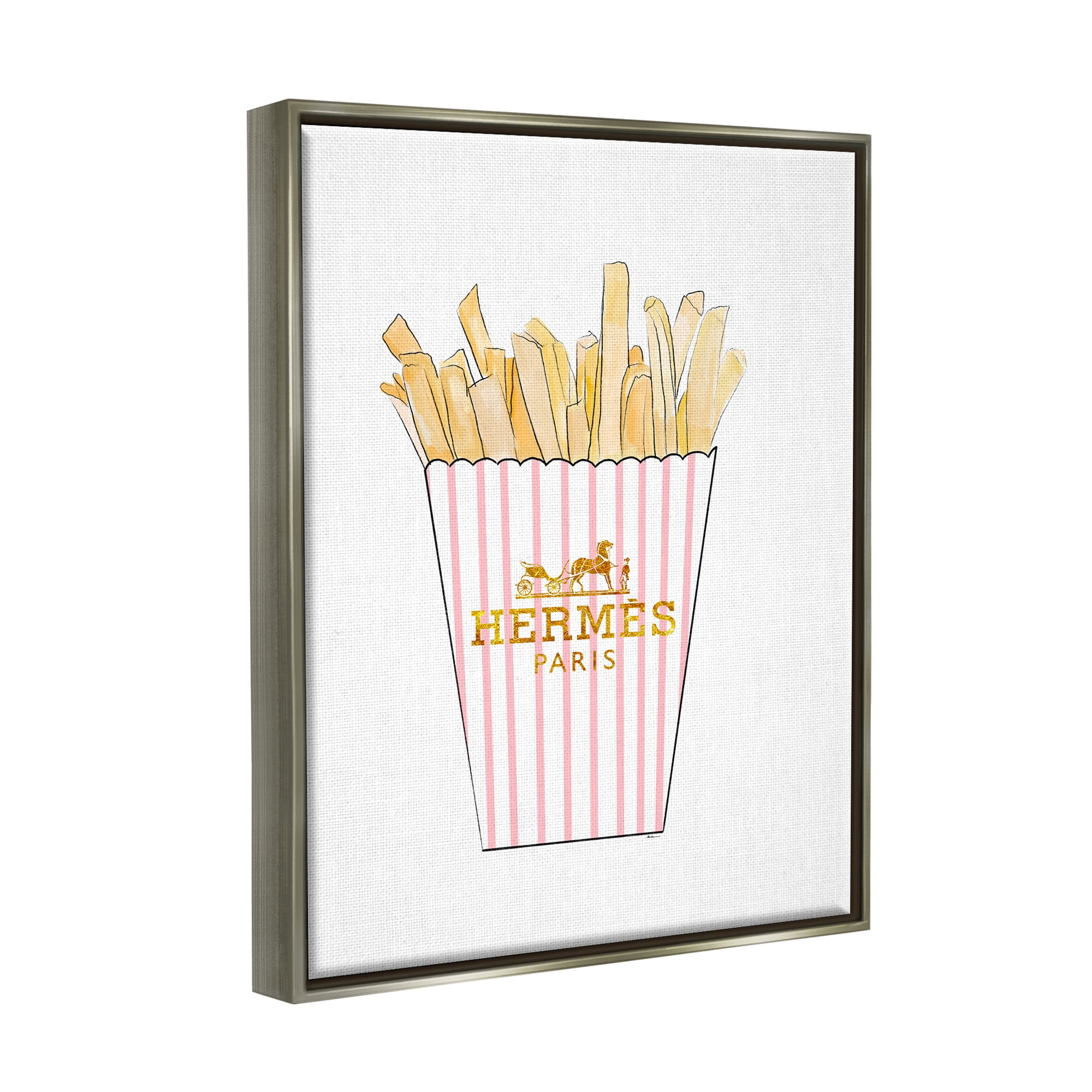 Stupell Industries Glam Pink Fashion Fries Food & Beverage Painting Gray Floater Framed Art Print Wall Art, 17 x 21