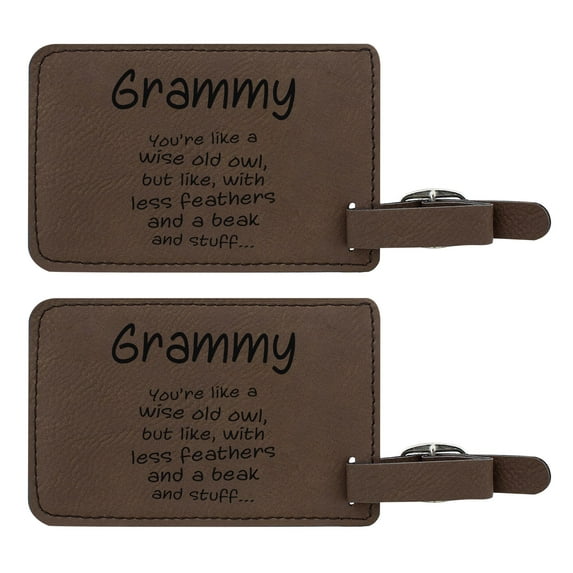 ThisWear Gifts for Grammy Like Wise Old Owl Less Feathers Beak and Stuff 2-pack Laser Engraved Leatherette Luggage Tags Brown