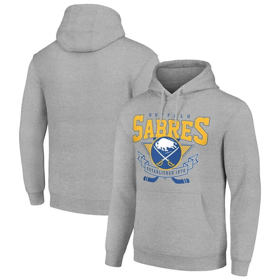 Men's Starter Heather Gray Buffalo Sabres Team Logo Graphic Fleece Tri-Blend Pullover Hoodie