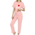 thumbnail image 4 of Jamicy Comfy Pajamas for Women 3pcs Home Casual Pajamas Short Sleeves Tops with Shorts Long Pants Set Pajamas Set, 4 of 8