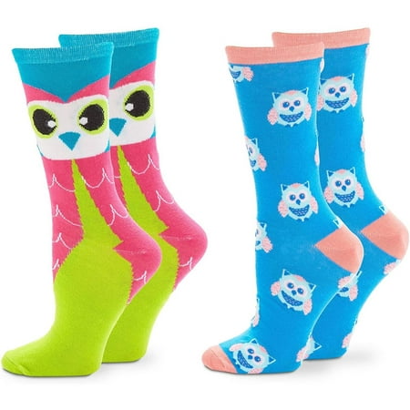 

2 Pack Owl Novelty Crew Sock in 2 Designs for Women Fun Gifts for Her One Size