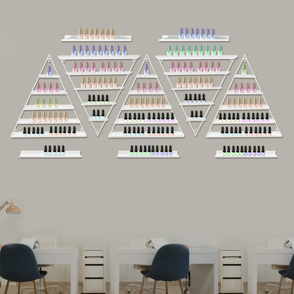 Wildnix Wall Mounted Nail Polish Rack Set with 10 Pieces, Triangular Racks & Horizontal Bars for Storage and Display, Perfect for Nail Salons