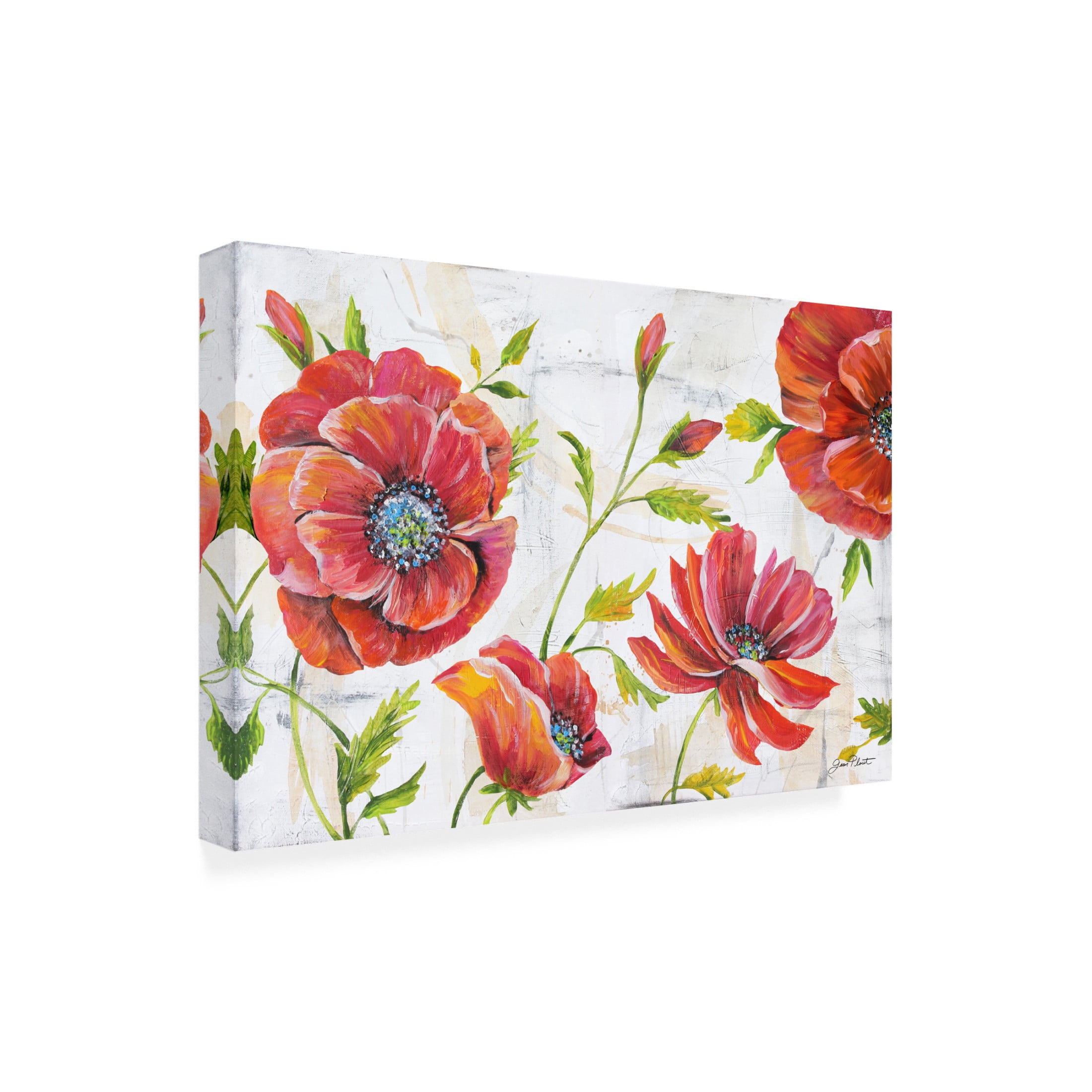 Canvas Wall Art - Jean Plout 'Red Poppies on Texture A' Wall Art for Living Room, Bedroom, or Office Décor by Trademark Fine Art - 32 x 22 Inches